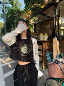 Cropped Colorblock Long Sleeve T-Shirt