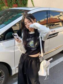 Cropped Colorblock Long Sleeve T-Shirt
