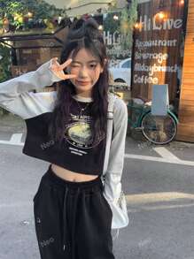 Cropped Colorblock Long Sleeve T-Shirt