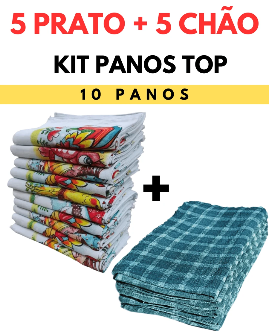 Kit 10 Premium 100% Cotton Cloths (Dish Cloths + Floor Cloths) For Home Cleaning Complete Kitchen Kit - Multicolor - View 1