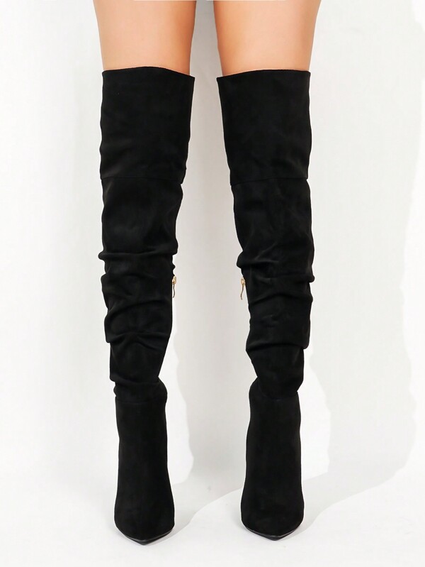 Maglione abbinato alla moda, stivali alti sopra il ginocchio da donna con tacco sottile, Plus size,  sintetico con zip laterale, stivali lunghi per autunno inverno