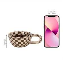 1 pieza Taza de café con patrón de tablero de ajedrez, taza de cerámica de alta calidad - Marrón - Ver 7