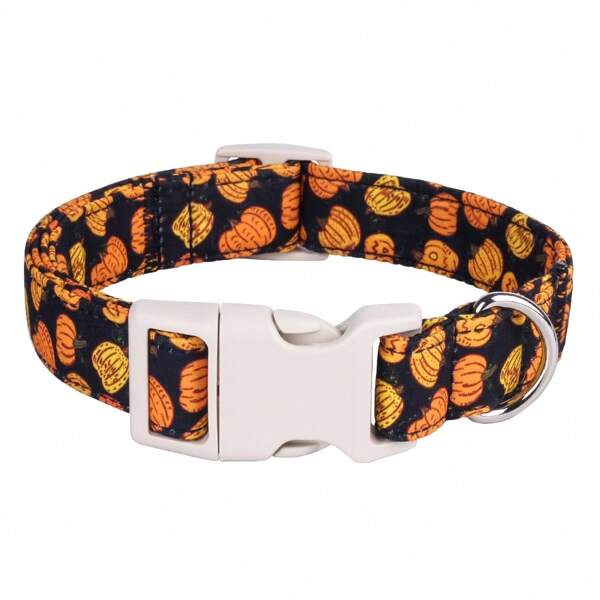 1pc Soft Adjustable Pet Collar With Pumpkin Halloween Pattern, Suitable For Small/Medium/Large Dogs, Plastic Buckle, Indoor/Outdoor Use
