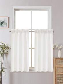 1 pièce Rideau court de cuisine de couleur unie à l'aspect de lin, rideaux de fenêtre semi-transparents légers de 230 g/㎡ de style simple pour chambre à coucher, salon, protection UV