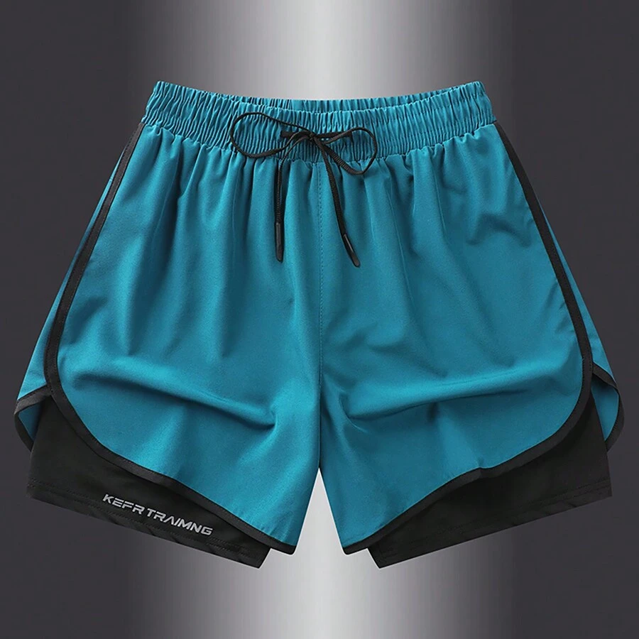 Quần short chạy bộ thể thao mùa hè cho nữ, Quần short tập luyện 2 trong 1 lót nhanh khô, Quần legging thể hình Quần short chạy bộ Quần short boxer nữ - Màu xanh nhạt - Xem 1