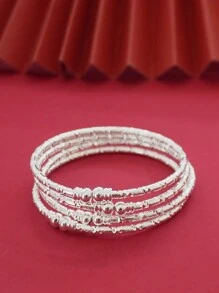 Silver Plated Classic Bracelet For The Back Of School Season On The Beach, A Fashionable Accessory For Women, A 3mm Thick Textured Bracelet, A Great Gift