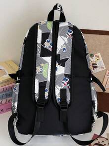 Classic High Capacity Nylon Backpack With Burger Design, Fashionable School Bag For High School And College Students - Grey - View 6