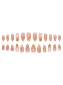 使用 24 件杏仁形甜美花朵仿珍珠 3D 雕刻波浪美甲套装提升您的外观，适合女士和女孩按压指甲