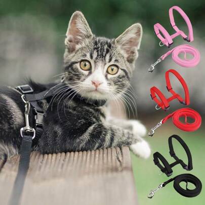 1 szt. Smycz dla małych zwierząt, smycz dla kota/królika, szelki dla kota, dostępne w kolorze czarnym/czerwonym/różowym/niebieskim/zielonym/fioletowym