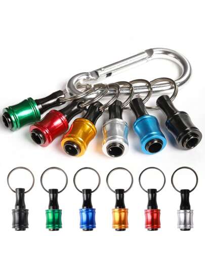 6pcs 1/4'' Aluminum Alloy Hex Shank Screwdriver Bits Set With Quick Change Extension Bar And Carabiner, 6 Colors, Tools For Men