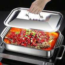 1 件深烤盘，带不锈钢盖，家用厨房配件 - 銀色 - 查看 3