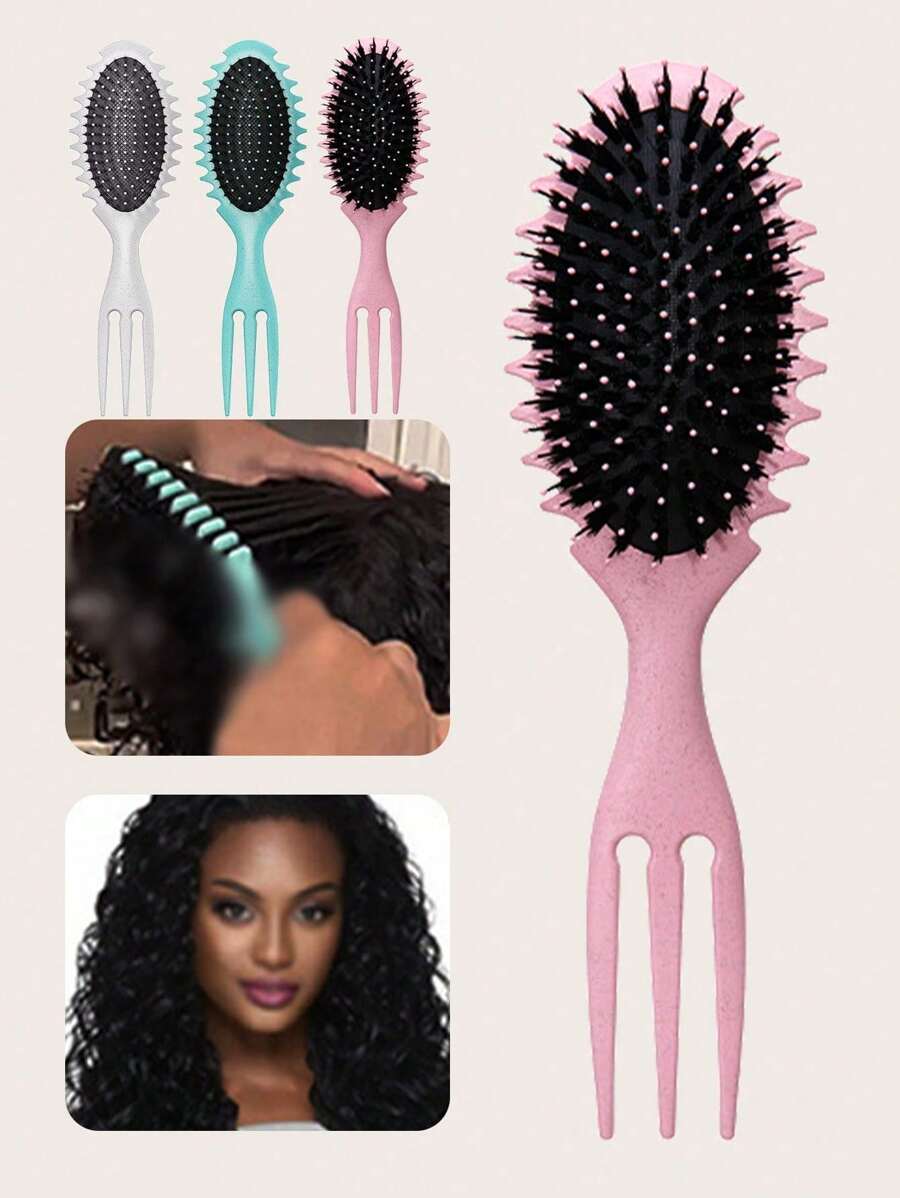 1 件带手柄的椭圆形气垫梳，小麦秸秆材质定义造型刷，顺发刷，专业发型梳，弹跳卷发定义造型刷梳，适合卷发、直发、女士、儿童