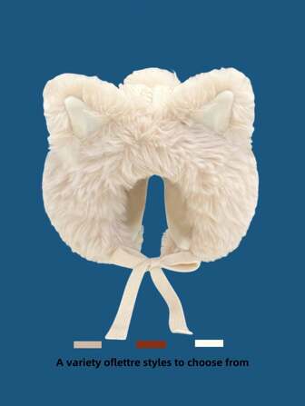 1 szt. Urocza pluszowa czapka zimowa z klapką dla kota, ciepła czapka z uszami w stylu koreańskim z krawatem dla kobiet i mężczyzn