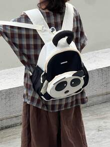 1pc Kids Panda Nylon Oxford Cloth Kindergarten Backpack, Zipper Closure Cute Cartoon School Bag, Suitable For Toddlers Everyday Casual Outings, All Seasons