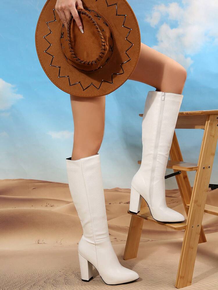 Ken Kendall Style Square Toe High Shaft Chunky Heel Stretch Riding