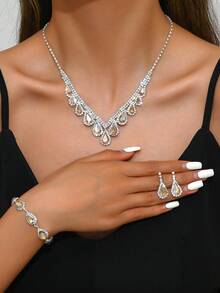 3 件/4 件首饰套装：项链、耳环、手链。水晶项链、耳环和手链，全水钻。适合女性派对和舞会场合 - 首飾套裝四件套裝 - 查看 14