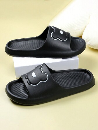 Women's Simple Bear Head Breathable Lightweight EVA Slippers, Odorless & Suitable For All Seasons, Couple Bathroom Slide Sandals