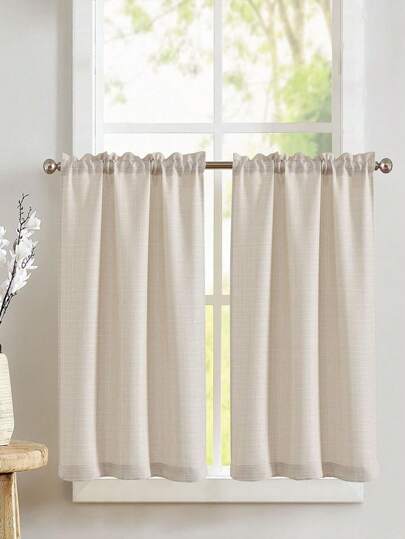 1pc Linen-Like Solid Color Kitchen Short Curtain, 230g/㎡ Lightweight, Sheer, Simple & Modern Design, Bedroom, Living Room Curtain Filter UV