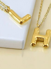 1 件简约光滑泡泡 26 个字母吊坠项链，钛钢，时尚 - 彩色 - 查看 3