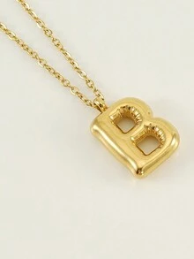 1 件简约光滑泡泡 26 个字母吊坠项链，钛钢，时尚 - 彩色 - 查看 6