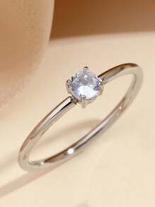 1pc Stainless Steel Fashionable And Simple Style Women's Golden And Silver Zirconia Ring, Suitable For Women's Daily Wear Or Gift Giving