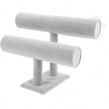 1/2/3 层天鹅绒/亚麻黑、灰色手镯/手表/项链展示架，适用于珠宝柜或家用储物架 - T型絨布手鐲架 - 查看 7