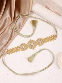 Boho Floral Hollow Lace-Up Waist Chain, Moroccan Women Body Chain, Tassel Adjustable Caftan Dress Accessory, Suitable For Wedding, Festival, Performance, Street Style - Waist Chain - View 5