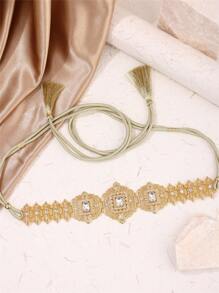 Boho Floral Hollow Lace-Up Waist Chain, Moroccan Women Body Chain, Tassel Adjustable Caftan Dress Accessory, Suitable For Wedding, Festival, Performance, Street Style - Waist Chain - View 4