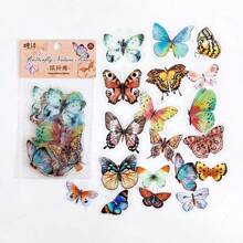 CANDY POETRY 40 张/包各种颜色的蝴蝶 PET 贴纸，适用于手机、笔记本电脑、电脑、剪贴簿、日记本、记事本、学校和办公用品的装饰 - 青碧色 - 查看 1