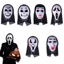 3pcs Fun World Adult Scream Halloween Mask Scary Face With Crape White Black Funny Mask For Halloween Party - Black and White - View 1