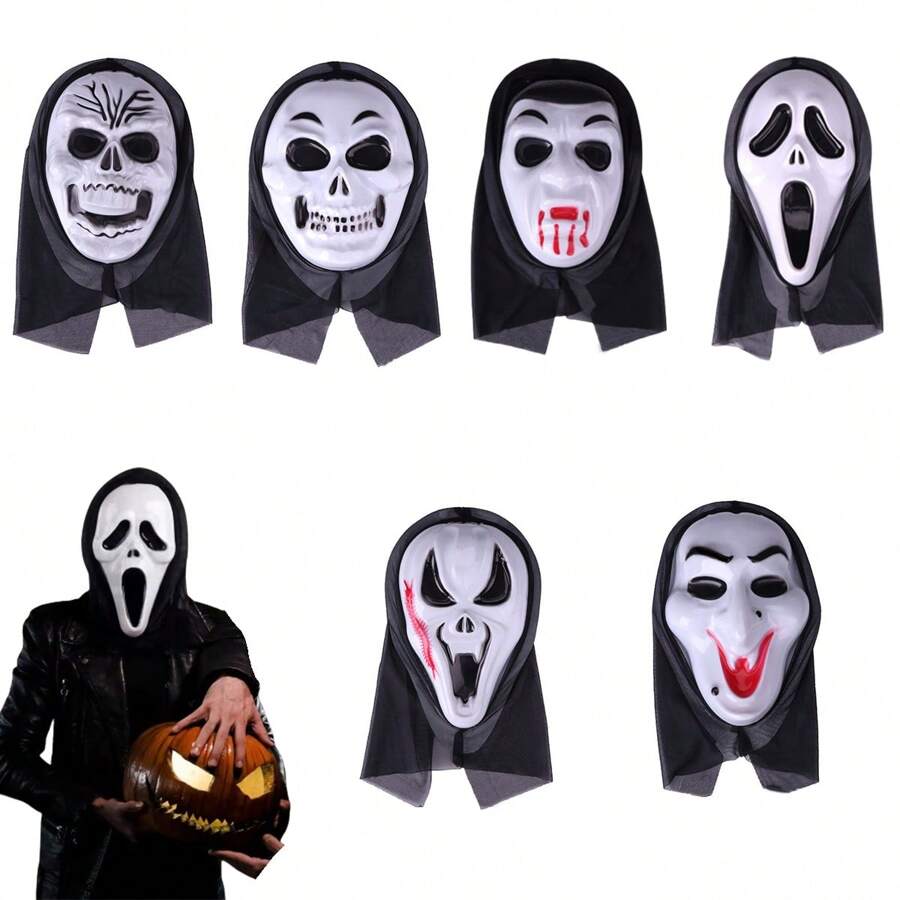 3pcs Fun World Adult Scream Halloween Mask Scary Face With Crape White Black Funny Mask For Halloween Party - Black and White - View 1
