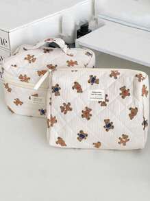 1 pièce/set Sac cosmétique multifonctionnel grande capacité avec motif mignon d'ours beige, sac de maquillage de voyage, sac de maquillage pour filles, sac portefeuille de retour à l'école portable pour le stockage des cosmétiques, pinceaux, téléphone portable, pièces, petits articles, à utiliser à la maison, en voyage, en vacances et à l'école. Sac de maquillage, sac de soins de la peau, sac de toilette, sacs de rangement, essentiels de voyage, essentiels de croisière, essentiels de dortoir, cadeaux pour les demoiselles d'honneur, cadeaux pour maman, cadeaux d'anniversaire, cadeaux pour les amis et les enseignants, décoration de la maison, salle de bain, salon, chambre à coucher, organisateur de salle de bain, organisateur de bijoux, organisateur d'huile à lèvres, organisateur de vernis à ongles, organisateur de maquillage, étui à maquillage, fournitures scolaires, produits essentiels pour les vacances, sac à cosmétiques, sacs à maquillage, organisateur de maquillage d'hiver, rangemen