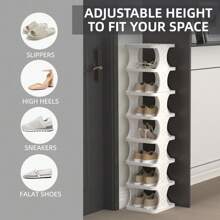 8-Tier Stackable Plastic Shoe Rack, Space-Saving Shoe Organizer For Living Room, Polypropylene Shoe Storage Shelf, No-Tool Assembly, Floor Standing, Home Dorm Shoe Tower - Use Without Electricity,  Material