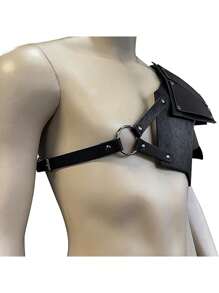 Viking Faux Leather Single Pauldron Shoulder Armor, Retro Medieval Knight Shoulder Armor For LARP/Cosplay Halloween - A - View 2