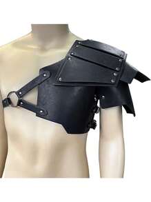 Viking Faux Leather Single Pauldron Shoulder Armor, Retro Medieval Knight Shoulder Armor For LARP/Cosplay Halloween - A - View 6