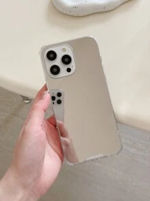 1 pieza Funda de teléfono con espejo de maquillaje enmarcado en negro, compatible con iPhone y otros modelos