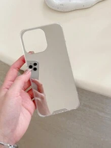 1 pieza Funda de teléfono con espejo de maquillaje enmarcado en negro, compatible con iPhone y otros modelos