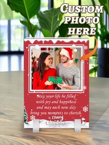 1 pièce Ornement de bureau rectangulaire en acrylique personnalisé pour les photos de Noël des couples, photo personnalisée avec base de décoration de bureau, cadeau photo DIY pour la Saint-Valentin, cadeau commémoratif d'anniversaire unique, décoration de bureau idéale pour les occasions spéciales comme la décoration de Noël à la maison, le mariage, l'anniversaire, la décoration de la maison ou du bureau, etc. pour les meilleurs amis et la famille. (Il y a 4 modèles à choisir)