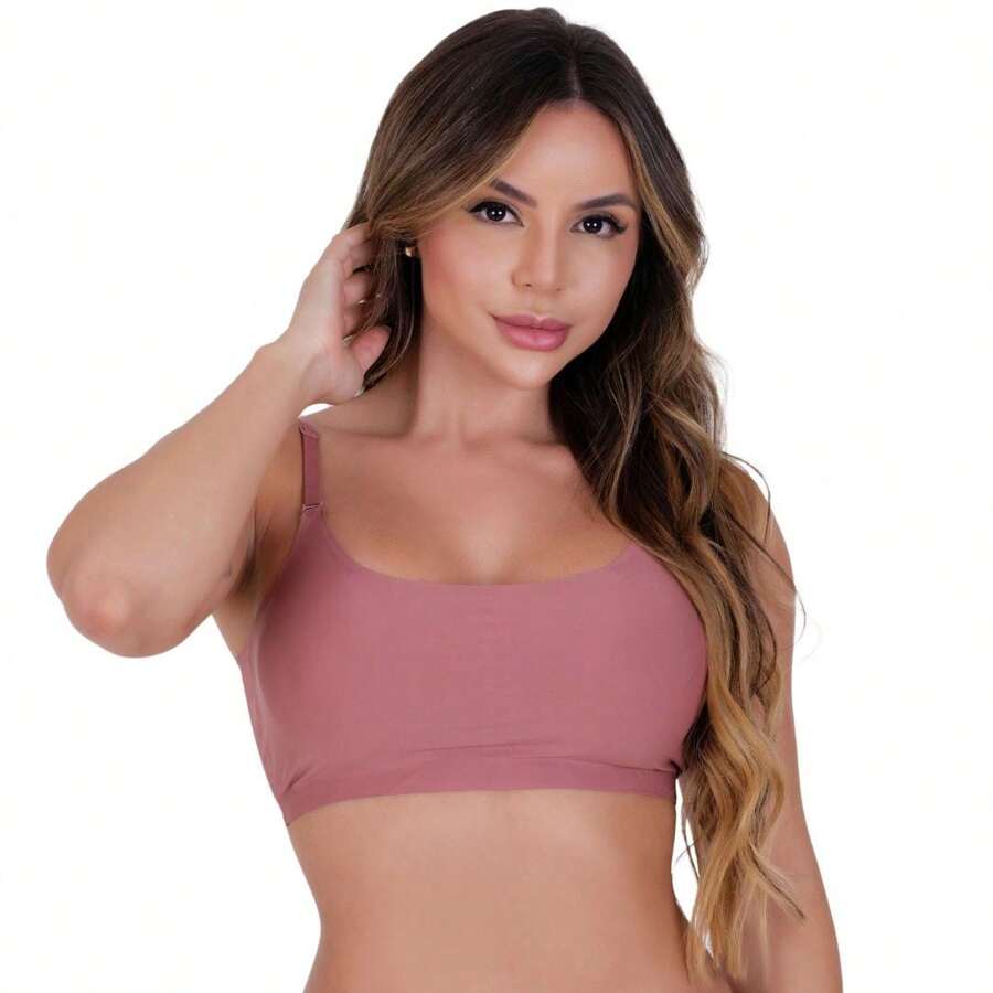 Seamless Cropped Top Bra Fitness Zero Transparency Thin Strap Gym - Coral Orange - View 1