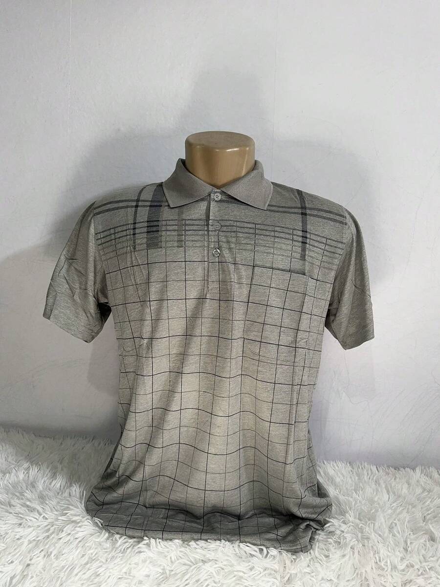 SUN CAI MEN'S POLO NECK T-SHIRT SHORT SLEEVE WITH POCKET CASUAL IMPORTED FASHION - 淺灰色 - 查看 1