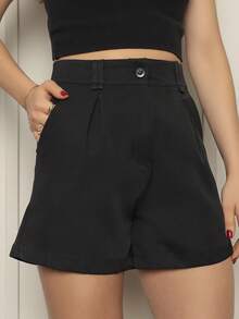 Women's Shorts With Zipper And Button Tailoring Launch - 黑色 - 查看 2