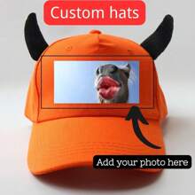 Gorra de béisbol con cuernos de toro y orejas de diablo personalizada y unisex, sombrero de sol novedoso para fiesta/evento - por encargo - Ver 1