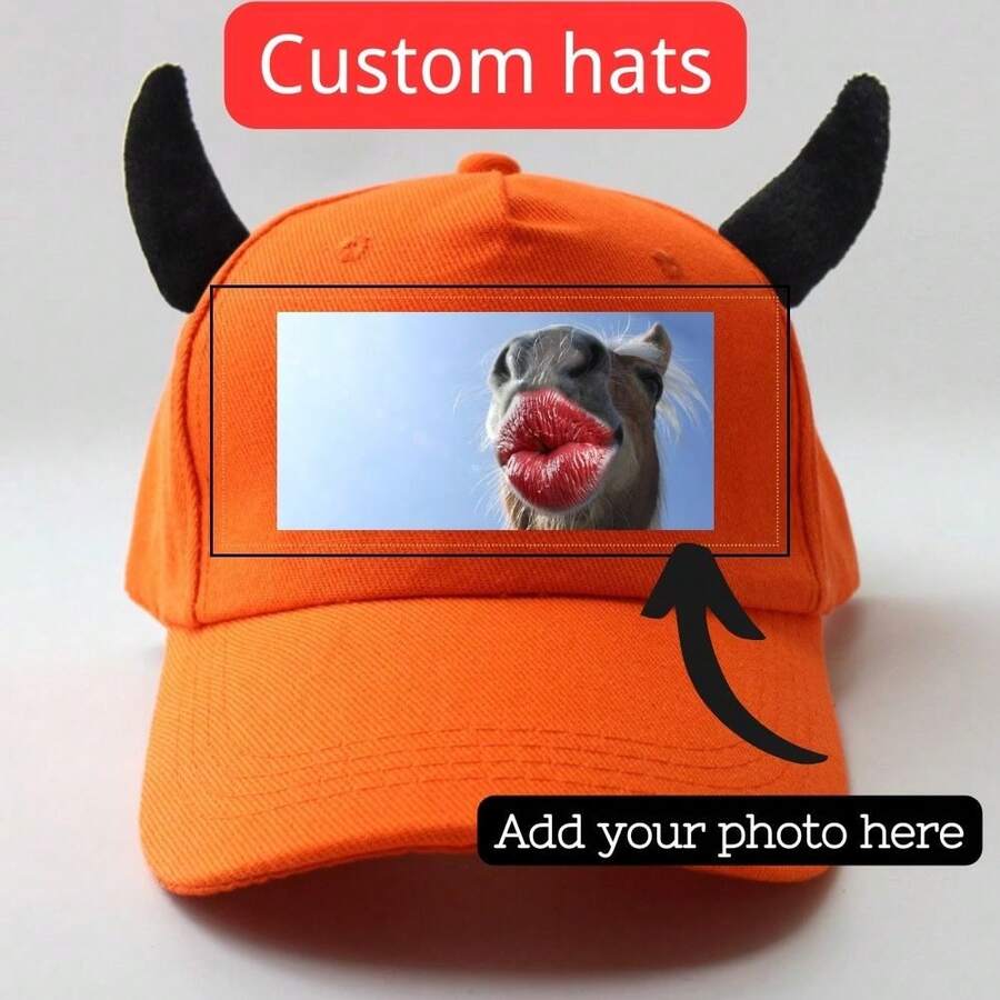 Gorra de béisbol con cuernos de toro y orejas de diablo personalizada y unisex, sombrero de sol novedoso para fiesta/evento - por encargo - Ver 1