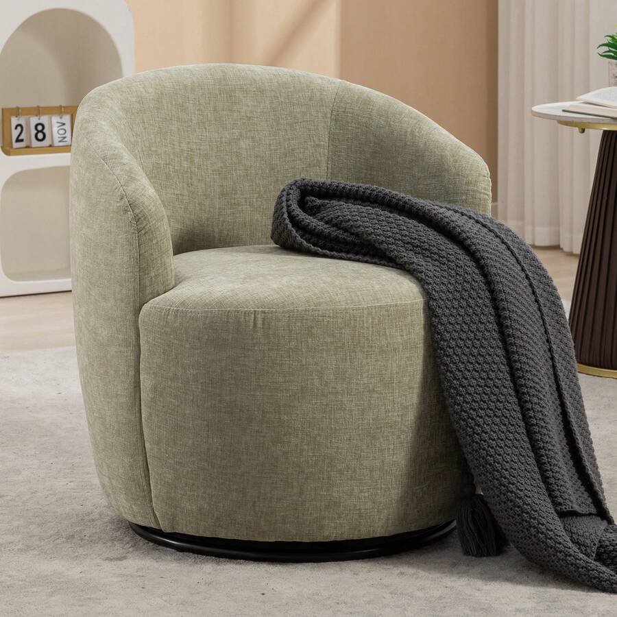Swivel Barrel Chair, Small Swivel Accent Chair Comfy Round 360° Chenille Swivel ArmChair, Modern Round Accent Arm Chairs For Living Room Bedroom Nursery - 查看 1