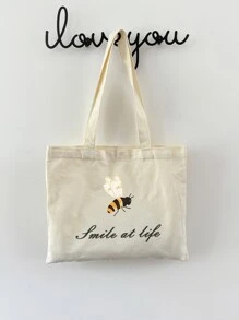 1 件定制手提包，印有个性化文字、名言、口号、励志短语，是送给老师、朋友、生日的独特礼物，宽敞、轻便、时尚，帆布单肩包 - 米色 - 查看 4