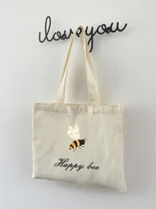 1 件定制手提包，印有个性化文字、名言、口号、励志短语，是送给老师、朋友、生日的独特礼物，宽敞、轻便、时尚，帆布单肩包 - 米色 - 查看 5