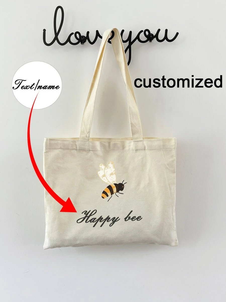 1 件定制手提包，印有个性化文字、名言、口号、励志短语，是送给老师、朋友、生日的独特礼物，宽敞、轻便、时尚，帆布单肩包 - 米色 - 查看 1