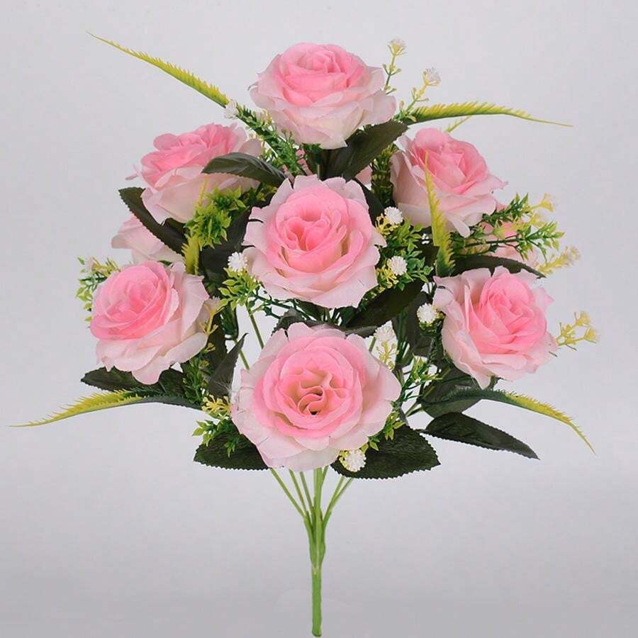 Artificial Rose Bouquet Plastic Flower Wall Decor Vase Filler For