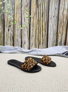 Damen Slip-On Sandalen mit offenem Zehenbereich und flachem Absatz, rosa und braune Farben