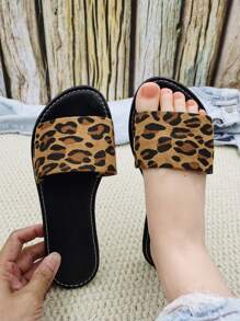 Damen Slip-On Sandalen mit offenem Zehenbereich und flachem Absatz, rosa und braune Farben